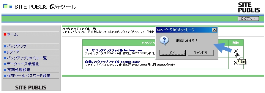 バックアップファイルの削除