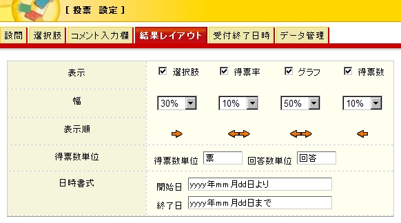 結果レイアウト