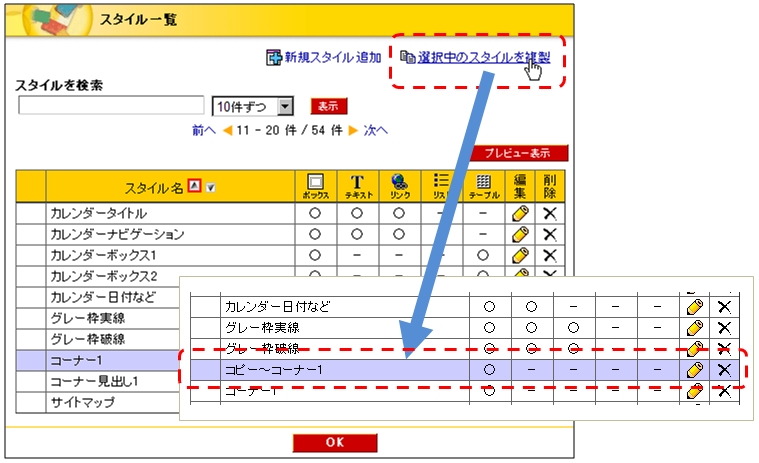 選択中のスタイルを複製
